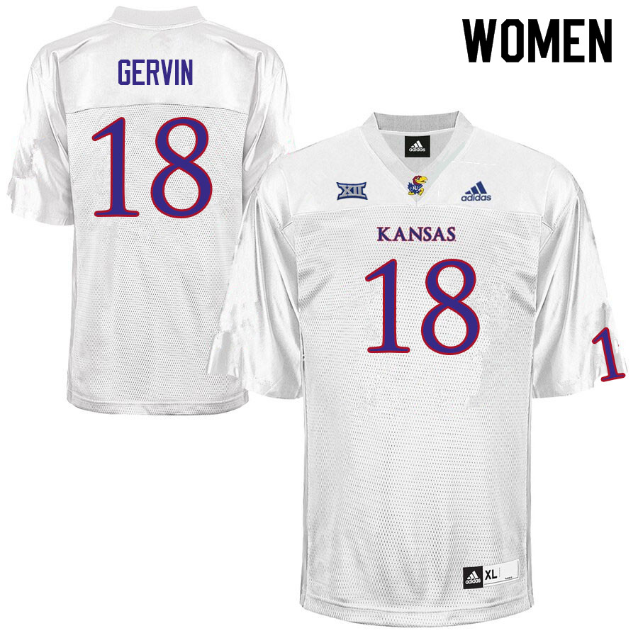 Women #18 Kalon Gervin Kansas Jayhawks College Football Jerseys Sale-White